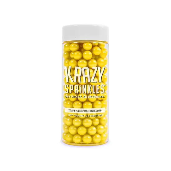 Krazy Sprinkles - Yellow Pearl 8mm Beads (1/2 Cup, 1x Jar) for Cakes, Ice Cream & Cookies {4}