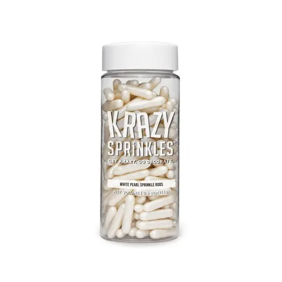 Krazy Sprinkles - White Pearl Rods (1/2 Cup, 1x Jar) for Cakes, Ice Cream & Cookies {3}