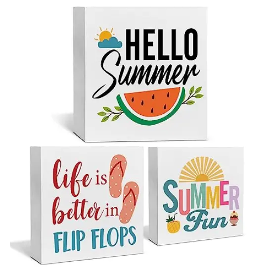 Summer Decor for Home Hello Summer Tiered Tray Decor 3 Pcs Wood Decorative Signs Table Desk Shelf Decoration {1}