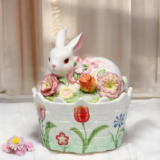 Ceramic Easter Bunny Rabbit Candy Jar, Spring Decor, Gift for Her, Gift for Mom {1}