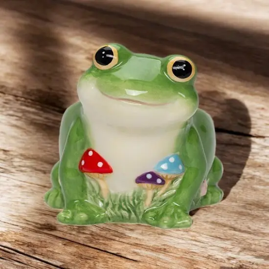 Ceramic Frog with Mushrooms Flower Pot, Spring Decor, Frog Lover Gift, Living Room Frog Decor {2}