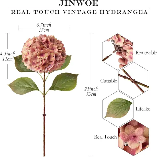 4Pcs 21" Artificial Hydrangeas Flowers - Pink {5}