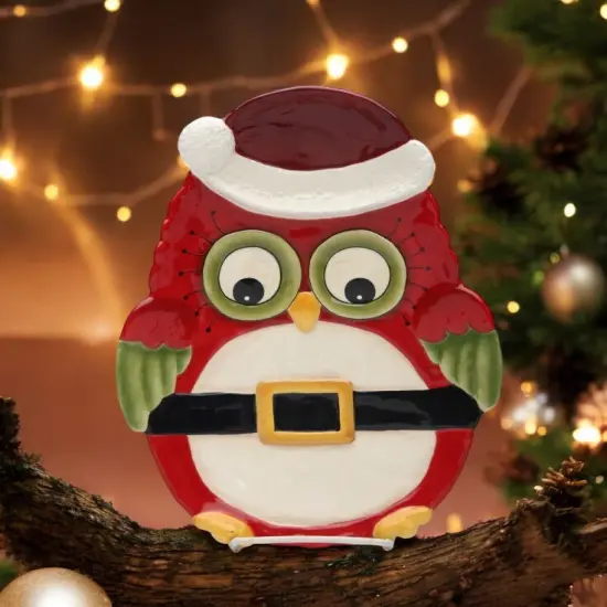 Ceramic Christmas Owl: Chip & Dip, Christmas Decor, Gift for Her {1}