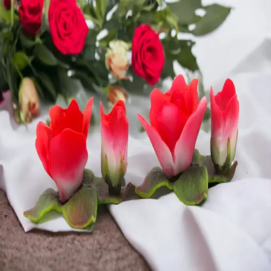 Ceramic Pair of Red Rose Flower Candle Holders, Home Décor, Gift for Her, Wedding Decor, Valentine’s Day Décor, Romantic Décor {1}