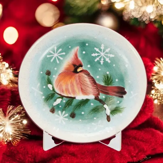 Ceramic Cardinal Bird Plate-Stand NOT INCLUDED, Christmas Decor, Birdwatcher Gift, Nature Lover Gift, Gift for Her {2}