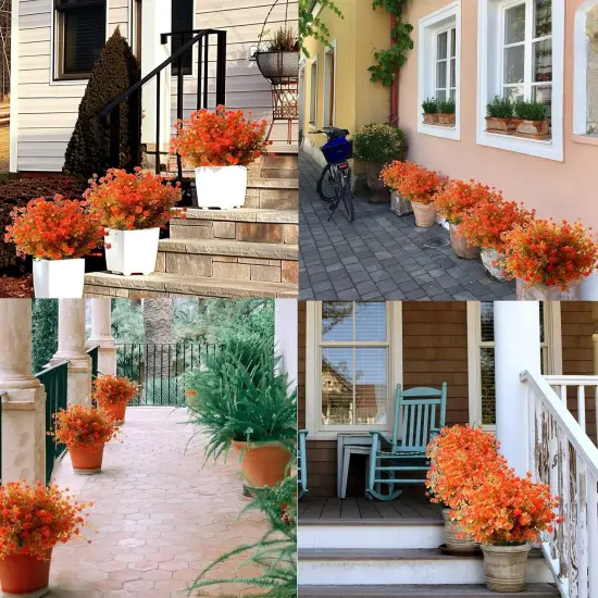 8 Bundles Artificial Fall Flowers Mums - Orange {5}