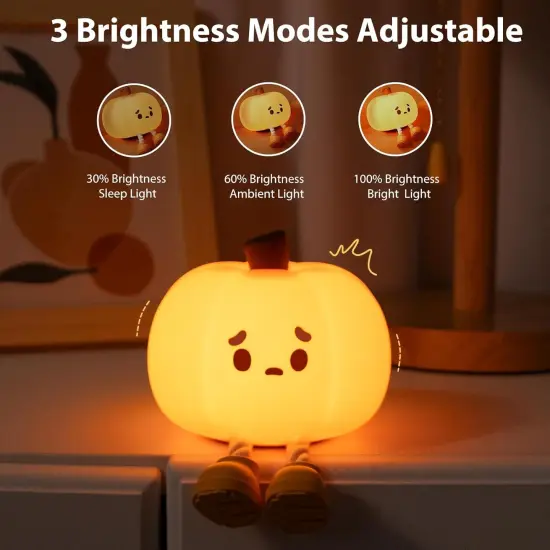 Pumpkin Silicone Night Light: 3-Level Dimmable Brightness {2}