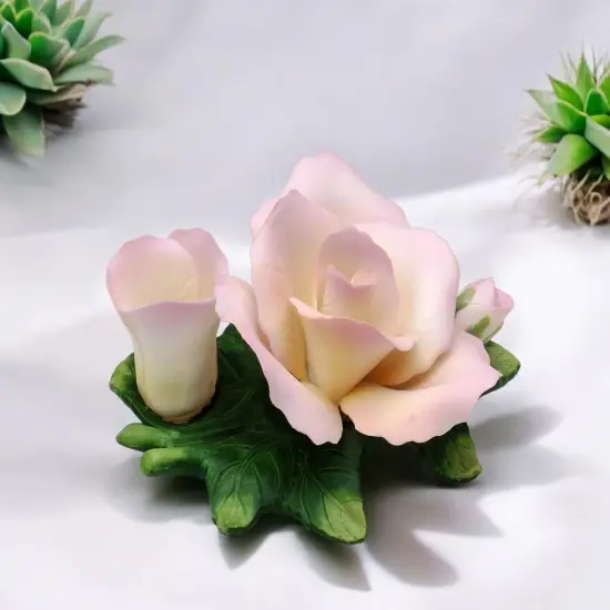 Ceramic Rose Flower with Bud Candle Holder, Wedding Decor, Romantic Dinner Decor, Gift for Her, Gift for Mom {2}