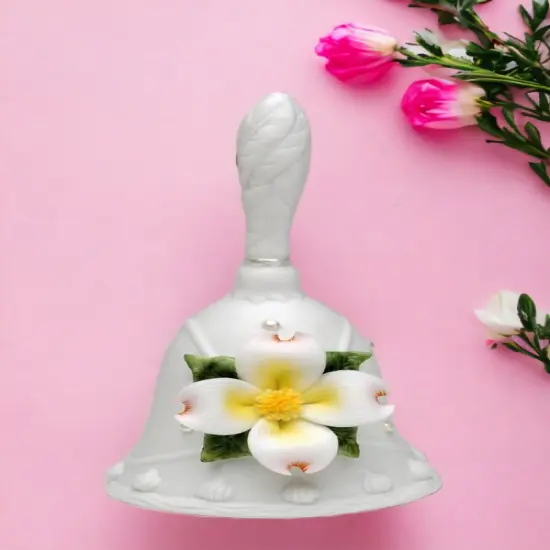 Ceramic Wedding Bell with White Flower, Wedding D&eacute;cor or Gift, Anniversary D&eacute;cor or Gift, Home D&eacute;cor, Vanity Decor {2}