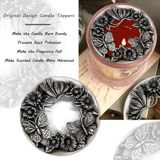 Scented Candle Toppers Cover Jars Lids Shades Sleeves, Candle Accessories Gifts for Women, Help Burn Melt Evenly(Butterfly Silver) {3}