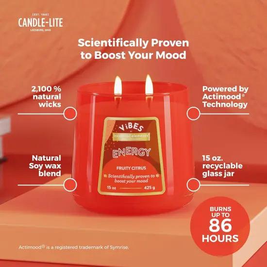 Candle-Lite Vibes Fruity Citrus Scented Candles, Perfect Relaxation Valentines Day Gifts for Her, Aromatherapy Mood-Enhancing, 15 oz 2-Wick Jar, 86 Hours Burn Time {2}