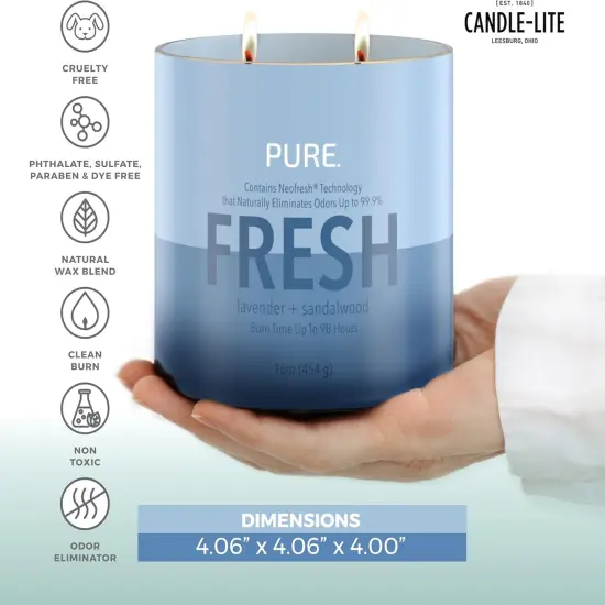 Pure Lavender & Sandalwood Scented Candles, Ideal Valentines Day Gifts, Odor-Eliminating Neofresh Technology 99.9%, 16 oz 2-Wick Jar, 98 Hours Burn Time {3}
