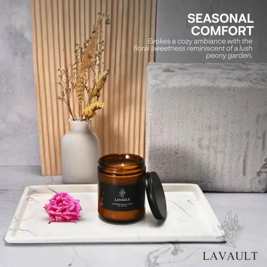 Scented Jar Candles - Calm Smelling Candle - Candlestick Safe Material - Warm and Cozy with 100% Natural Soy Wax and Essential Oil - Hours of Aromatherapy Scent - Velvet Peony Aroma Brown {2}