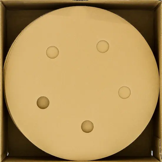 400 Grit - 5" Gold DA Sanding Discs - 5-Hole Pattern Hook and Loop - Box of 50 {2}
