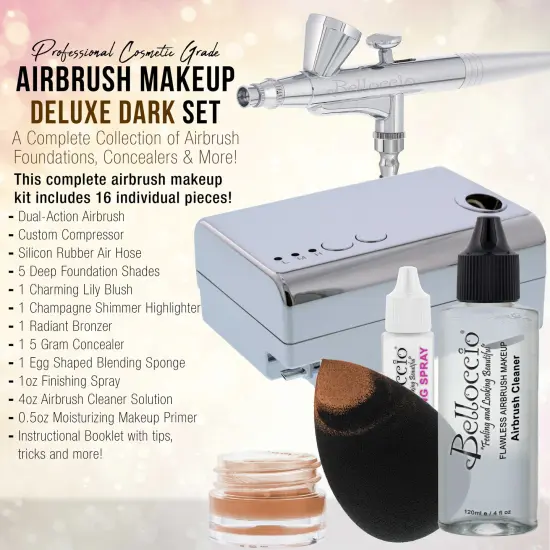 Belloccio Professional Beauty Deluxe Airbrush Cosmetic Makeup System with 5 Dark Shades of Foundation in 1/2 oz Bottles {2}