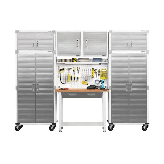 Seville Classics UltraHD Lighted Workcenter w/ Wood Top and Pegboard White {6}