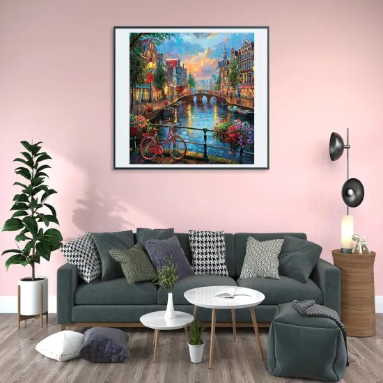 14ct Counted Stamped Cross Stitch Kits for Adults City Printed Cross Stitch Patterns {2}