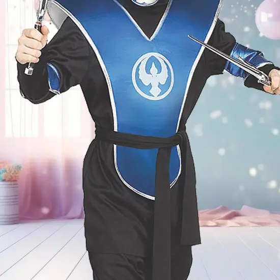 Raven Ninja Blue Chrome Child Costume with Mask and Full Warrior Set {5}