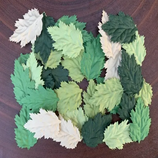 Artificial Leaves 50 Pcs Handmade Mulberry (Sunflower Leaves Green Tone) {3}