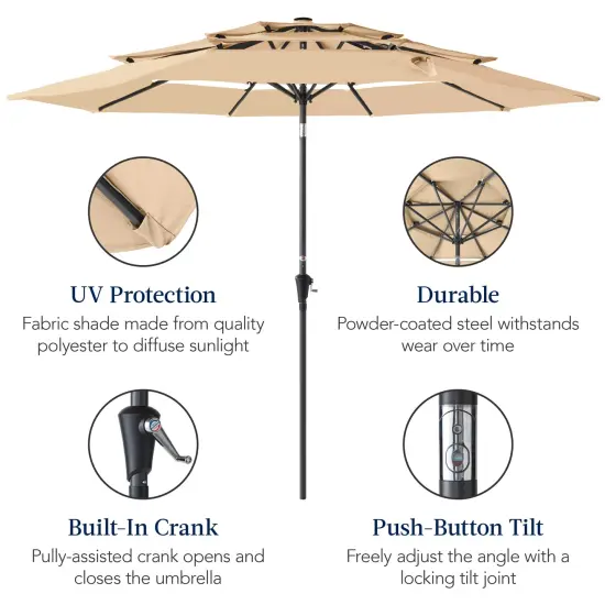 Best Choice Products 10ft 3-Tier Patio Umbrella, Market Sun Shade w/ Tilt Adjustment, Easy Crank Sand {6}