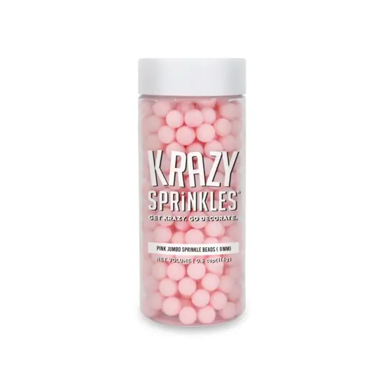 Krazy Sprinkles - Pink 8mm Beads (1/2 Cup, 1x Jar) for Cakes, Ice Cream & Cookies {4}