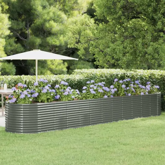 vidaXL Garden Raised Bed Powder-coated Steel 199.6"x39.4"x26.8" Gray {1}