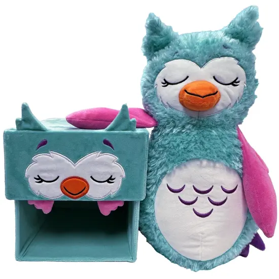 Happy Nappers: Adorable Storables - Owl - Teal & Pink - 8&rdquo; Character Box & Surprise 8&rdquo; Plush Toy w/ Weighted Paws, Square Storage Bin, Kids Age 1+ {7}