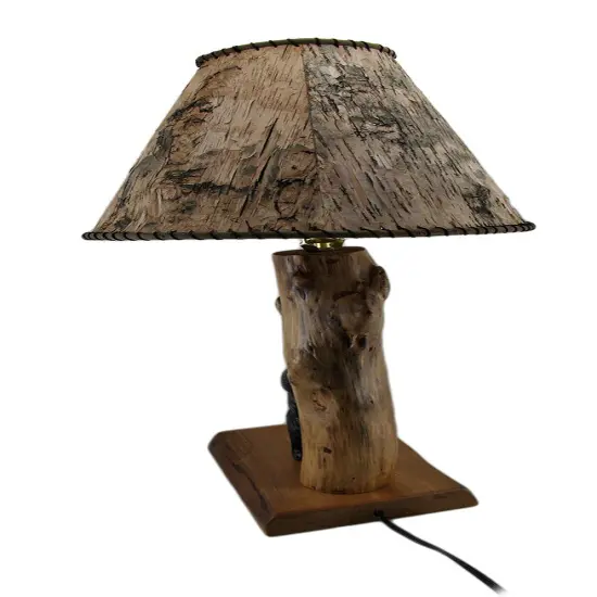 Handcrafted Rustic Wood Black Bear Lamp w/Decorative Bark Shade {4}