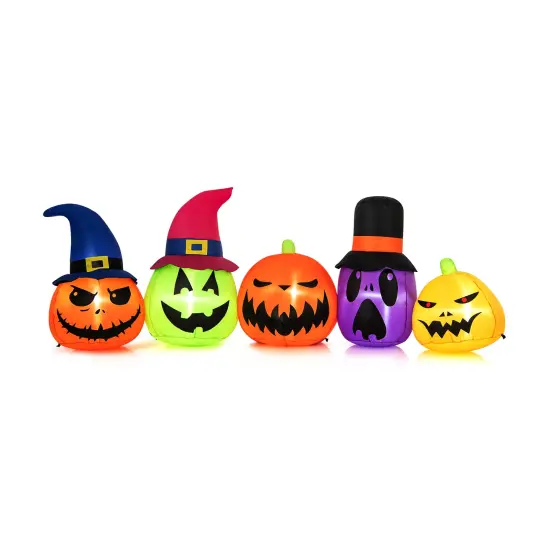 9 Feet Inflatable Pumpkin Patch Family with Built-in LED Lights and Witch Hats {1}