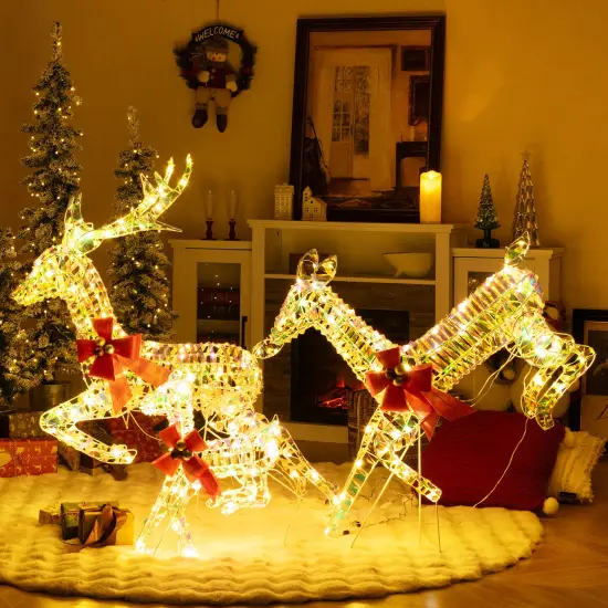 3-Piece Lighted Christmas Reindeer Family with LED Lights and Bows {2}