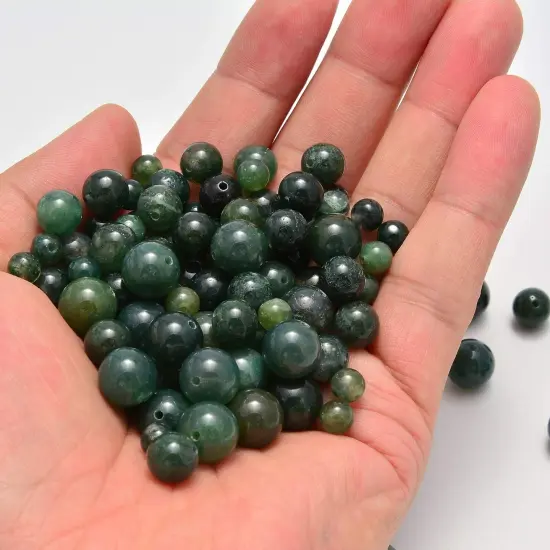 100pcs Original Natural Stone Beads Gemstone Round Loose Beads 6mm 8mm 10mm (Green Moss Agate, 6mm 100Beads) {4}