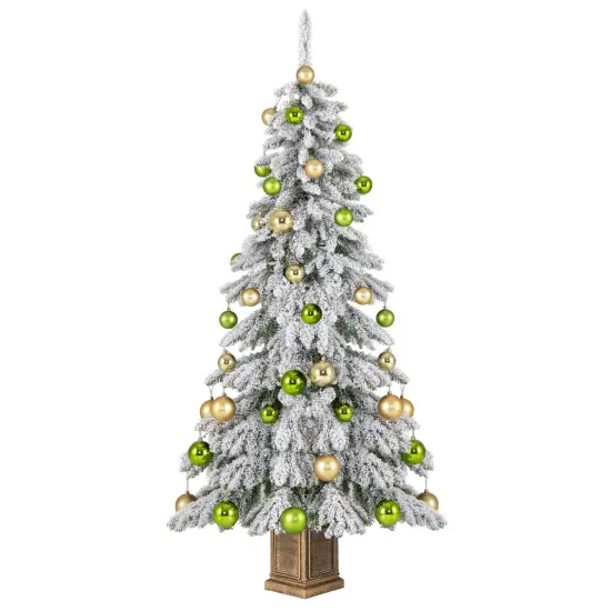 6 Feet Artificial Xmas Tree with 589 Flocked Branch Tips and 48 Xmas Balls {1}