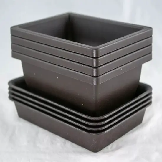 4 Sets Rectangular Plastic Cactus, Bonsai Training Pot + Tray 6.25"x 4.75"x 2" {4}