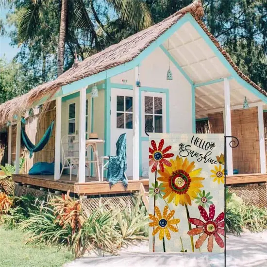 Spring Flowers Garden Flag 12x18 Inch Double Sided,Hello Sunshine Sunflower Daisy Small Yard Flags for Outdoor,Summer Seasonal Decoration for Farmhouse Holiday Outside {6}