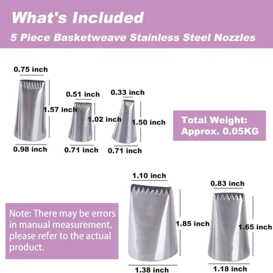 Basketweave Piping Tip Set, Stainless Steel Half Row Braided Flower Mouth Nozzles {6}