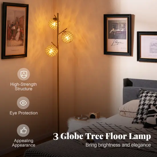 Golden 3-Globe Tree Floor Lamp with Foot Switch and Sturdy Metal Stand {6}