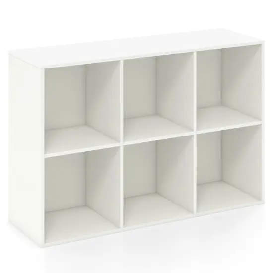 White 6-Cube Storage Organizer Shelf Engineered Wood Bookcase for Living Room or Bedroom {1}