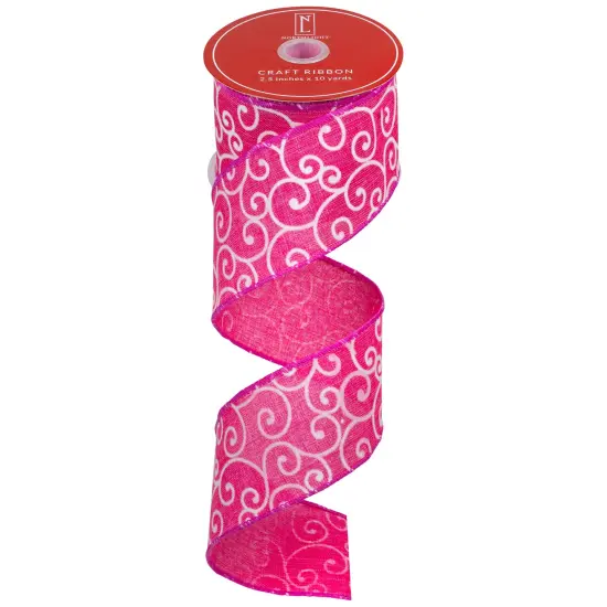Northlight Swirl Wired Spring Craft Ribbon - 2.5" x 10 Yards - Pink and White {3}