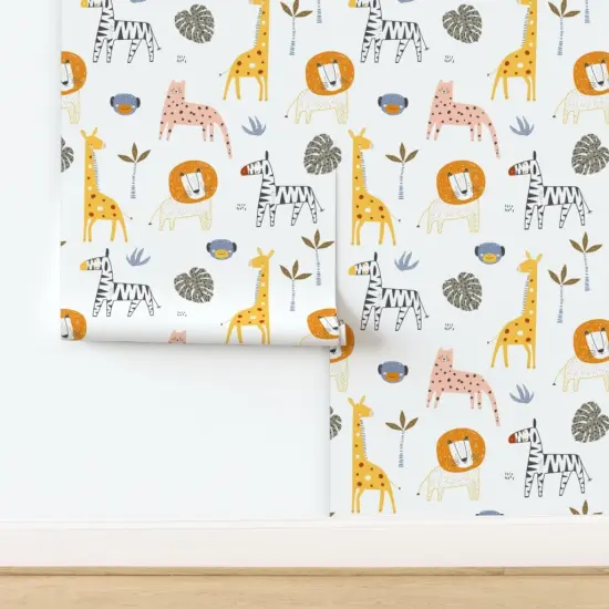 Peel & Stick Wallpaper 2FT Wide Whimsical Animals Scandi Kids Baby Playroom Jungle Leopard Giraffe Zebra Monkey Lion Palm Safari Zoo Novelty Hand Drawn Dots Nursery Nature Custom Removable Wallpaper by Spoonflower {2}