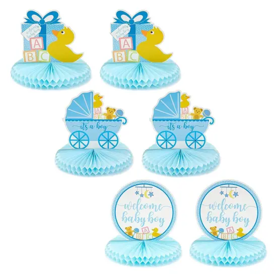 6 Pack Boy Baby Shower Table Decorations, Yellow Duck Honeycomb Centerpieces (8.25 x 7.5 In) {4}