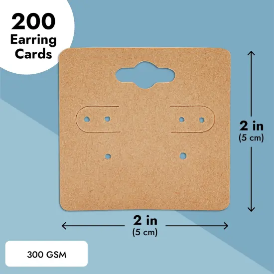 200 Bulk Pack Kraft Paper Earring Cards for Selling Jewelry, Necklaces, Studs, and Pre-Cut Holes, Perfect for Small Business, Retail, and Boutique Display (2x2 in) Brown {4}