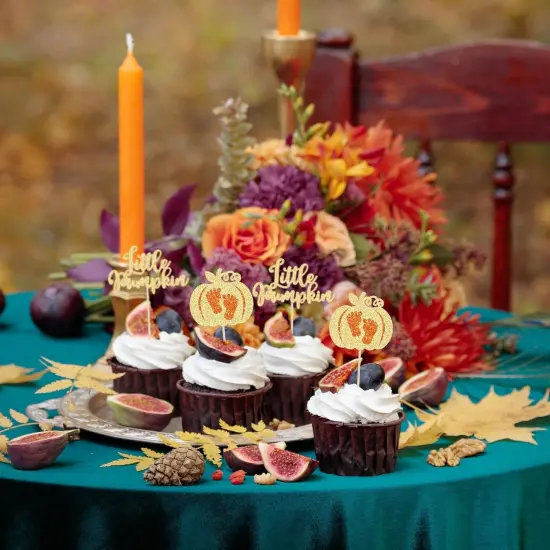 24Pcs Little Pumpkin Cupcake Toppers - Gold {4}