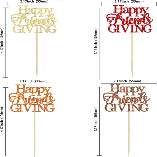 24Pcs Happy Friendsgiving Cupcake Toppers - Red {2}