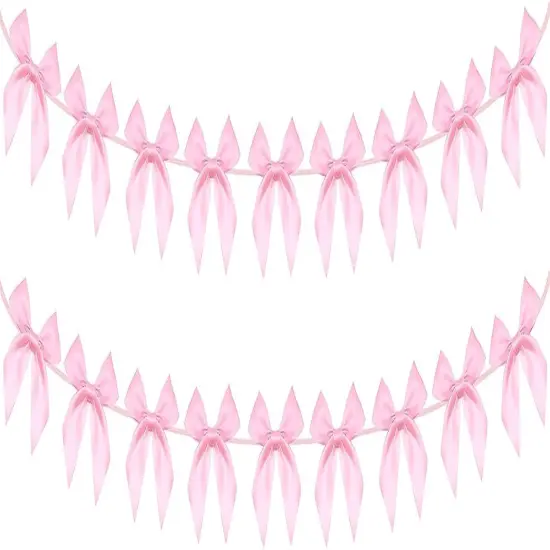 2pcs Pink Bow Garland Banner, Pink Ribbon Bow Party Decorations for Baby Shower Girls Bow Coquette Birthday Party Decor {1}