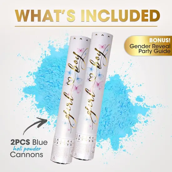 Gender Reveal Confetti Cannon - Biodegradable Powder Cannons Smoke Bomb - Blue 2 Pack - Party Poppers Confetti Popper Shooter for Baby Boy Gender Reveal {3}