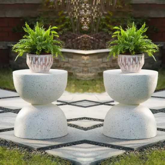 Set of 2 17.75"H Multi-functional MGO Faux Terrazzo Garden Stool or Planter Stand or Accent Table White *2 {10}