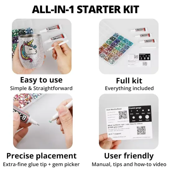 30000Pcs Resin Rhinestones for Crafting Bedazzling, Silver Clear Flatback Gem Jewels for Crafts Clothing Clothes Shoes Fabric Tumbler Nails, Flat Back Mixed Sizes Crystal Bedazzler Kit with b7000 Glue {4}