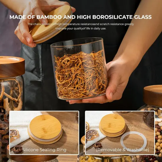 1PC Small Glass Storage Jars with Airtight Lids, 18 fl oz (550ml) Cute Clear Glass Storage container with bamboo Lid, Glass Pantry Canister for Beans, Rice, Sugar, Cookie Coffee and etc {2}