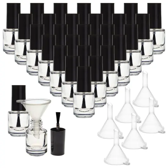 30 Pack Mini Empty Nail Polish Bottles with Brush Cap, 5ml Refillable Glass Containers with 6 Plastic Funnels Multicolor {1}