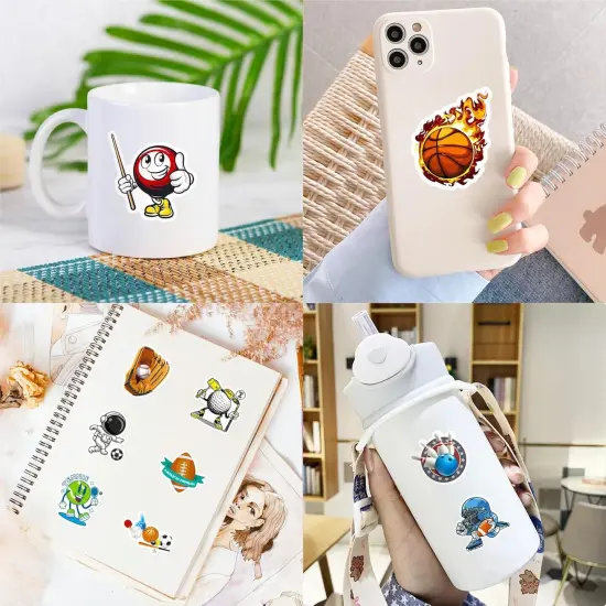 100 Pack Sports Stickers, Sports Football Soccer Baseball Basketball Party Favors, Sports Ball Stickers for Water Bottles Laptop, Birthday Decorations {5}